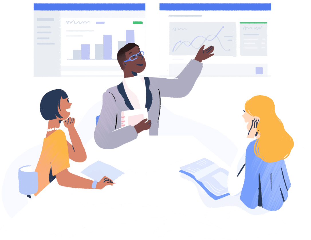 man presents charts in a meeting