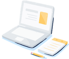 Illustration: A laptop and a nodepad