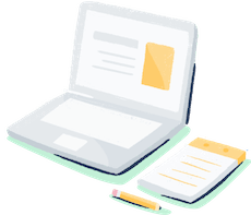 Illustration: A laptop and a nodepad