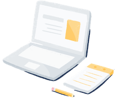 Illustration: A laptop and a nodepad